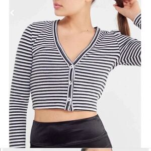 Urban Outfitters | UO Black White Stripe 3 Button Cropped V Neck Cardigan | M